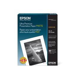 Epson® Archival Matte Photo Paper, Letter Size (8 1/2" x 11"), 51 Lb, Pack Of 50 Sheets, # S041341