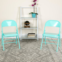 Flash Furniture HERCULES COLORBURST Series Triple-Braced & Double-Hinged Metal Folding Chairs, Tantalizing Teal, Pack Of 2 Chairs