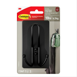 Command® X-Large Triple Hook, 1 Hook, 3 Black Adhesive Strips, Damage Free Hanging Picture Hangers, No Tools Wall Hanging Strips For Living Spaces