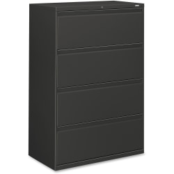 HON® 800 36"W Lateral 4-Drawer File Cabinet With Lock, Metal, Charcoal