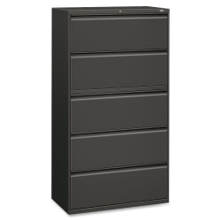 HON® 36"W x 19-1/4"D Lateral 5-Drawer File Cabinet With Lock, Charcoal