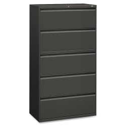 HON® 36"W Lateral 5-Drawer Standard File Cabinet With Lock, Metal, Charcoal