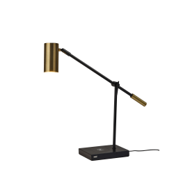 Adesso® Collette AdessoCharge LED Desk Lamp, Adjustable Height, 22-1/2"H, Antique Brass Shade/Black Base