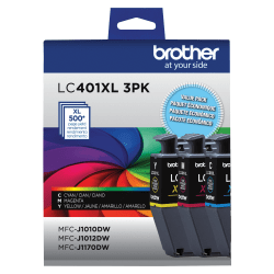 Brother® LC401XL Cyan; Magenta; Yellow High-Yield Ink Cartridges, Pack Of 3, LC401XL3PKS