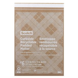 Scotch® Curbside Recyclable Padded Mailers, Size 6, 12-1/2" x 17-1/2", Kraft, Pack Of 25 Mailers