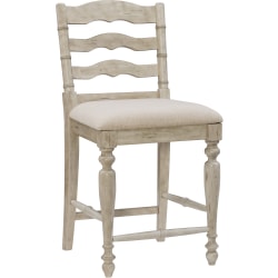 Linon Everett Counter Stool With Backrest, Neutral/White Wash