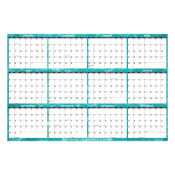 2024 SwiftGlimpse Designer Series Wet/Dry-Erase Laminated Yearly Wall Calendar, 36" x 24", Cool Water