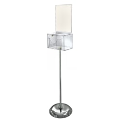 Azar Displays Plastic Suggestion Box, Pedestal Floor Stand, With Lock, Large, 6 1/4"H x 9"W x 6 1/4"D, Clear