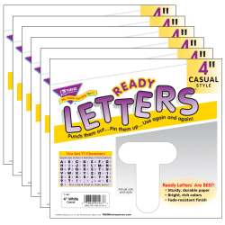 TREND Ready Letters®, 4", Casual Uppercase, White, Set Of 6 Packs