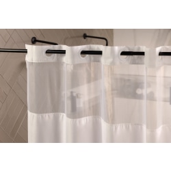 23 Threads Plain Weave Hook-Free Fabric Shower Curtains, With Windows, 71" x 74", White, Total Qty 12