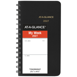 AT-A-GLANCE® 2027 Weekly Planner, Black, Pocket, 2 1/2" x 4 1/2"