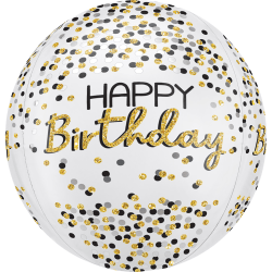 Amscan Birthday Foil Balloon, Circle, 16", Orbz Black/Silver/Gold
