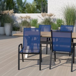 Flash Furniture Brazos Series Outdoor Stack Chairs, Navy/Black, Pack Of 4 Chairs
