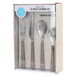Martha Stewart Garden Cottage 16-Piece Stainless Steel Flatware Set, Taupe