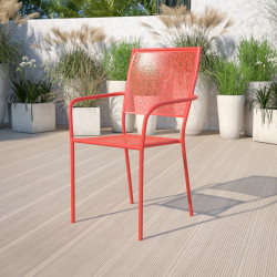 Flash Furniture Oia Indoor/Outdoor Steel Patio Armchair with Square Back, Coral