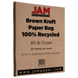 JAM Paper® Card Stock, Brown Kraft, Letter (8.5" x 11"), 60 Lb, Pack Of 50