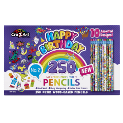 Cra-Z-Art U.S.A. Gold Sharpened Pencils, #2 Lead, Medium, Happy Birthday, Box Of 250 Pencils