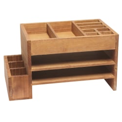 Elegant Designs Home Office Tiered Desk Organizer With Storage Cubbies And Letter Tray, 8-1/2"H x 15-1/2"W x 9"D, Natural Wood