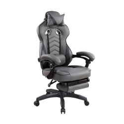 Techni Mobili Gaming Racing Style Fully Reclining Executive Office Chair With Footrest, Black/Gray, Total Qty 1