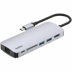 Belkin Connect USB-C 6-in-1 Multiport Hub - for Notebook, Desktop PC, Tablet PC, Smartphone, Monitor - Memory Card Reader - SD - USB Type C - 4K, 4K @ 60Hz, 4K UHD - 3840 x 2160 - 3 x USB Ports - 2 x USB Type-A Ports - USB Type-A