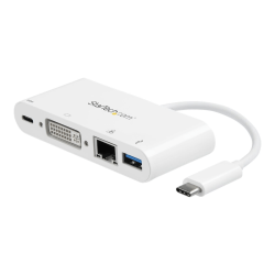 StarTech.com USB C Multiport Adapter - with Power Delivery (USB PD) - USB C to USB 3.0 / DVI / Gigabit Ethernet - USB-C Hub - Charge a laptop through USB Type C and create a workstation wherever you go, with DVI video output, Gigabit Ethernet and USB-A