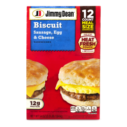 Jimmy Dean Sausage, Egg and Cheese Biscuit Breakfast Sandwiches, 54.08 Oz, Pack Of 12 Sandwiches