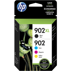 HP 902XL/902 High-Yield Black And Cyan, Magenta, Yellow Ink Cartridges, Pack Of 4, T0A39AN