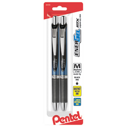 Pentel® EnerGel™ NV LiquidGel Rollerball Pens, Needle Point, 0.7 mm, Assorted Barrels, Black Ink, Pack Of 2
