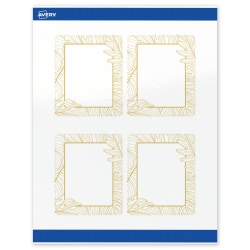 Avery® Printable Labels With Sure Feed® Technology, S00-EVW, Rectangle, 4" x 3-1/3", Glossy White With Preprinted Gold Leaf Pattern, Pack Of 40