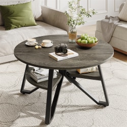 Bestier 36.02 in. Round Wood Coffee Table with Storage, Retro Gray Oak