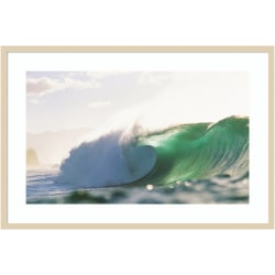 Amanti Art Hawaiian Green Wave At Pipeline by Design Pics Wood Framed Wall Art Print, 28"H x 41"W, Natural