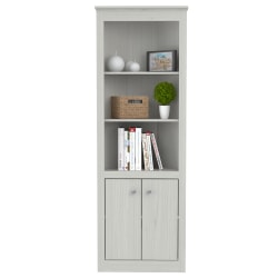 Inval 70"H 5-Shelf Corner Bookcase With 2-Doors, Washed Oak