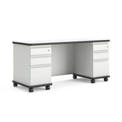 HON SmartLink Double Pedestal Teacher Mobile Workstation With Modesty Panel, 30"H x 66"W x 24"D, Designer White