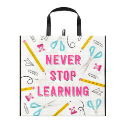 Office Depot® Large Reusable Tote Bag With Snap Closure, 18"H x 19-1/2"W x 7"D, Never Stop Learning