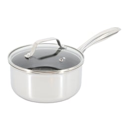Oster Modessa Stainless Steel Nonstick Triply Saucepan And Lid With Honeycomb Design, 2.5 Qt, Silver
