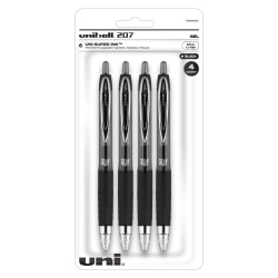 uni-ball® 207™ Retractable Fraud Prevention Gel Pens, Bold Point, 1.0 mm, Translucent Black Barrels, Black Ink, Pack Of 4