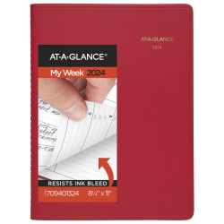 2024 AT-A-GLANCE® Fashion Weekly Appointment Book Planner, 8-1/4" x 11", Red, January To December 2024, 7094013