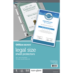 Office Depot® Brand Legal Size Sheet Protectors, 8-1/2" x 14", Non-Glare, Box Of 5
