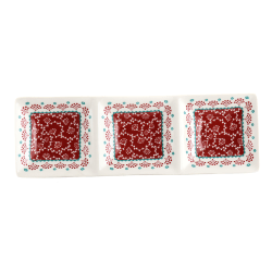Gibson Home Village Vines Ceramic Rectangular 3-Section Tray, 13-1/2", Red