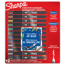 Sharpie Creative Water-Based Acrylic Markers, Brush Tip, Assorted Colors, Pack Of 12 Markers