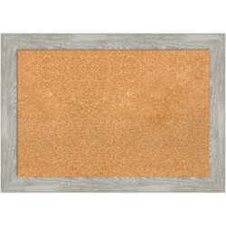 Amanti Art Rectangular Non-Magnetic Cork Bulletin Board, Natural, 28" x 20", Dove Graywash Narrow Plastic Frame