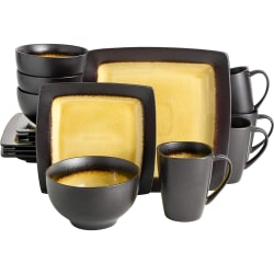 Gibson Elite Ocean Paradise 16-Piece Soft Square Stoneware Dinnerware Set, Amber