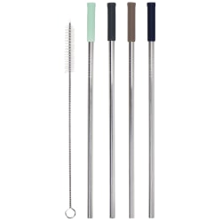 Martha Stewart 5-Piece Stainless Steel Straw And Brush Set, Assorted Colors