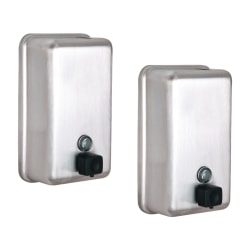 Alpine Industries 1200 mL Vertical Manual Surface-Mounted Stainless Steel Liquid Soap Dispensers, Silver, Pack Of 2 Dispensers