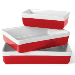 Martha Stewart 3-Piece Rectangular Stoneware Nesting Baker Set, Red