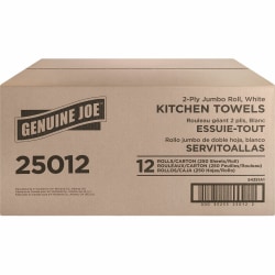 Genuine Joe Paper Towels - 2 Ply - 8"x11" - 250 Sheets/Roll - White - Paper - Perforated, Absorbent, Soft, Chlorine-free - - 25012