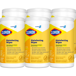 Clorox® Disinfecting Wipes, 7" x 8", Lemon Scent, 75 Wipes Per Tub, Box Of 6 Tubs
