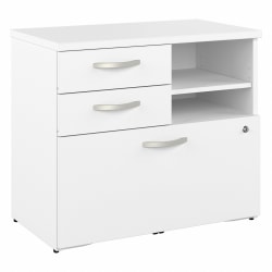 Bush® Business Furniture Hybrid Office Storage Cabinet With Drawers And Shelves, White, Standard Delivery