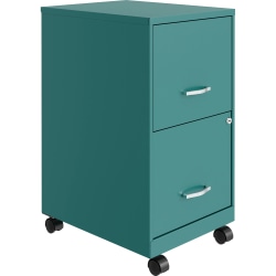 Lorell SOHO F/F Mobile File Cabinet - 14.3" x 18" x 26.5" - 2 x Drawer(s) for File - Letter - Mobility, Locking Drawer, Glide Suspension, Casters, Durable, Pull Handle - Teal, Chrome - Baked Enamel - Steel - Recycled