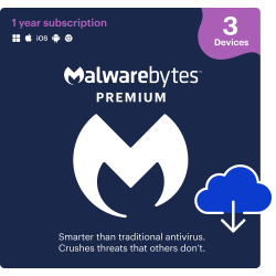 Malwarebytes Premium, For 3 Devices, 1-Year Subscription, For Windows®/Mac/Android, Download